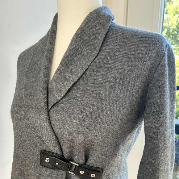 Paul Costelloe Black Label Belted Wrap Knit Long Blazer Grey Colorblock – US M - Picture 1 of 12